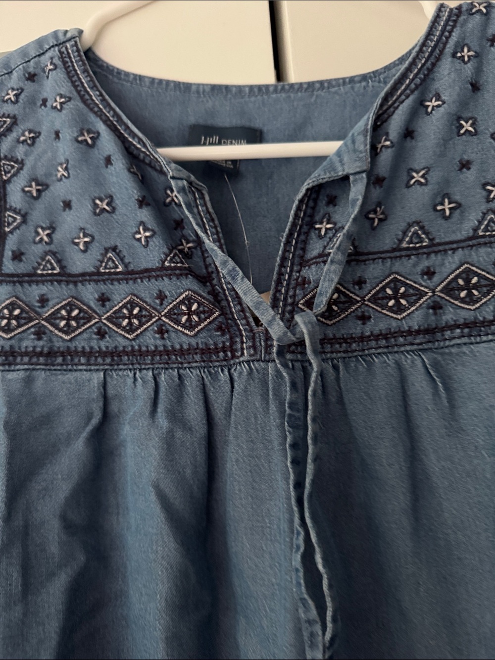 J. Jill Blue Embroidered Denim Tunic Dress, soft casual New - Picture 2 of 5
